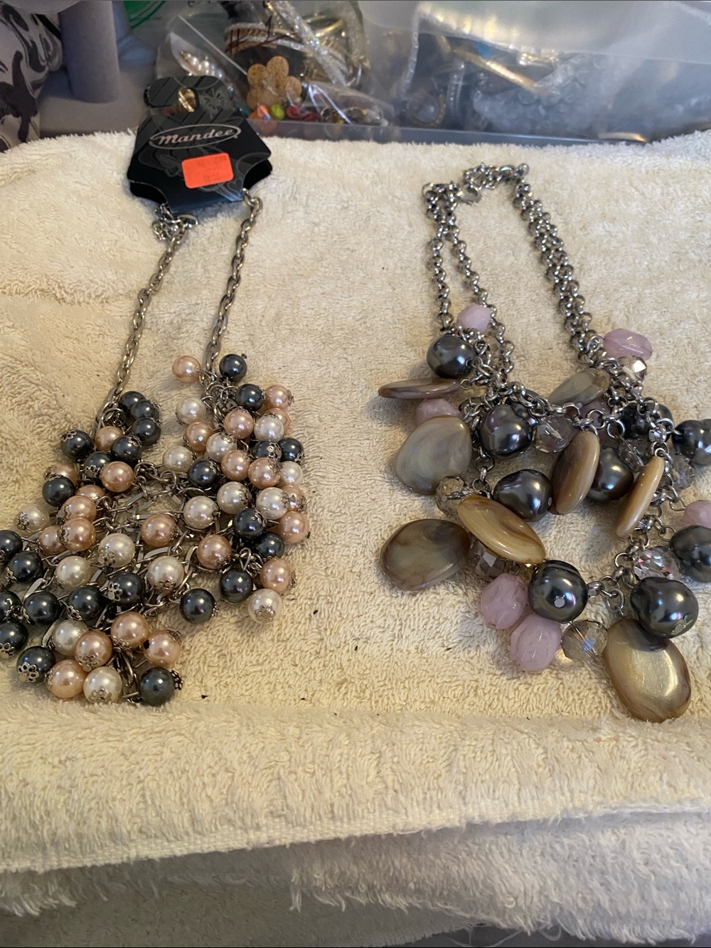 Chico's Multi-Color Pearl & Shell Cluster Necklace in Pink, Gray, Cream